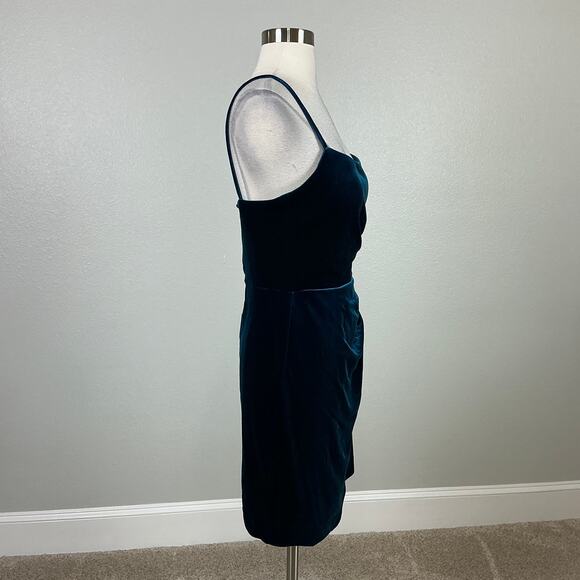 AQUA Velvet Sleeveless Ruched Mini Sheath Cocktail Dress Teal Blue Size 8 - Picture 4 of 13